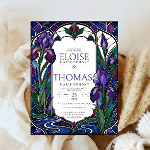 Invitation Iris Art Nouveau Mariage Vitrail Violet
