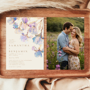 Invitation Iris Élégant Fleurs Aquarelle Photo Mariage