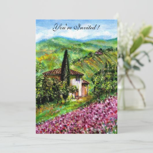 Invitation IRIS EN TOSCANE,Champ de fleurs violet vert (Debout devant)