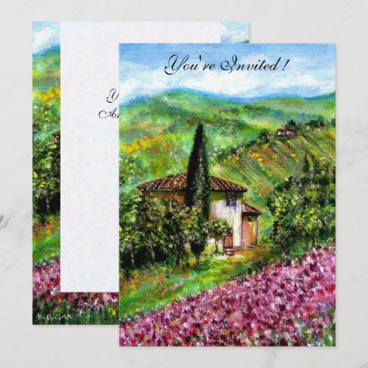 Invitation IRIS EN TOSCANE,Champ de fleurs violet vert (Devant / Derrière)