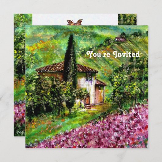 Invitation IRIS EN TOSCANE,Champ de fleurs violet vert (Devant / Derrière)