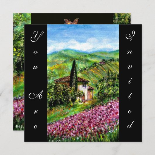 Invitation IRIS EN TOUSCANE,Champ de fleurs vert violet,Noir (Devant / Derrière)