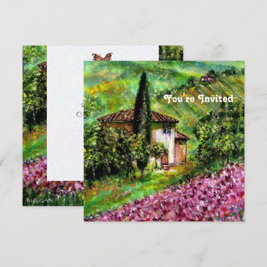 Invitation IRIS EN TOUSCANIE,Champ de fleurs vert violet (Devant / Derrière)