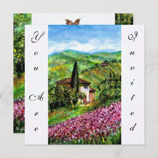 Invitation IRIS EN TOUSCANIE,Champ de fleurs violet vert (Devant / Derrière)