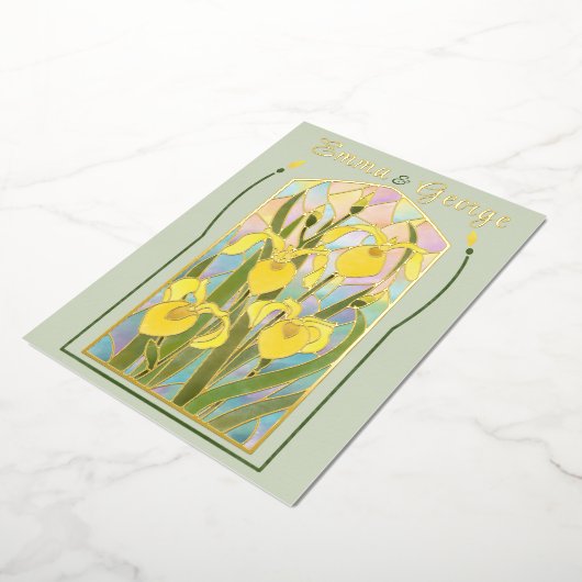 Invitation Iris en Verre Peint avec Feuille d'Or (Rotation)