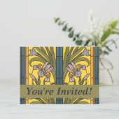 Invitation Iris Fleur Art Nouveau Vitrail Bleu Or (Debout devant)