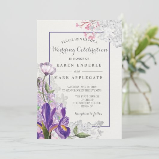 Invitation Iris Floral Printemps mariage (Debout devant)