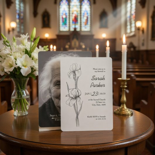 Invitation Iris Flower Celebration of Life Memorial Card