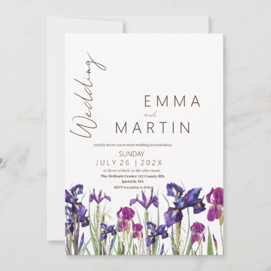Invitation Iris Mariage Mariage de fleurs Rustique (Devant)