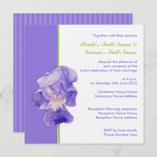 Invitation Iris mauve (Devant / Derrière)