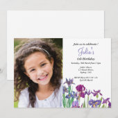 Invitation Iris photo d'anniversaire de la fille aux fleurs (Devant / Derrière)