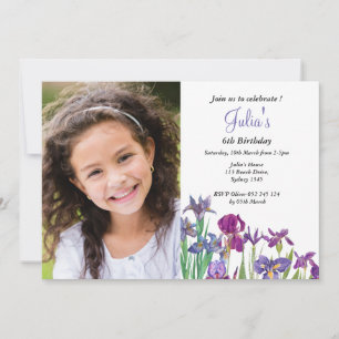 Invitation Iris photo d'anniversaire de la fille aux fleurs