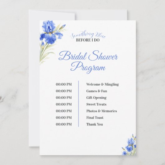 Invitation Iris Something Blue Bridal Shower Program Timeline (Devant)