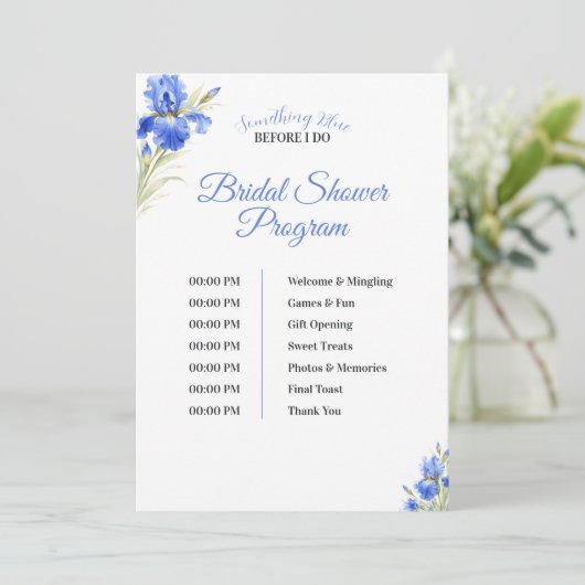Invitation Iris Something Blue Bridal Shower Program Timeline (Debout devant)