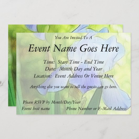 Invitation Irises bleues romantiques (Devant / Derrière)