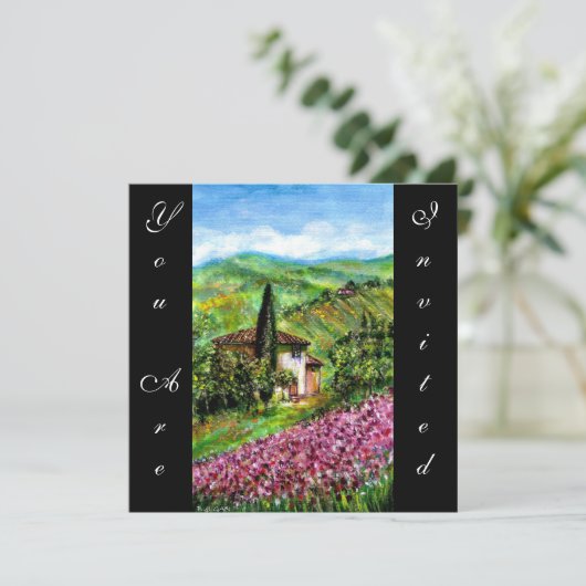 Invitation IRISES EN TOSCANE, Champ vert violet, Noir (Debout devant)