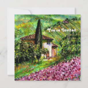 Invitation IRISES EN TOSCANE, Green Purple Flower Field