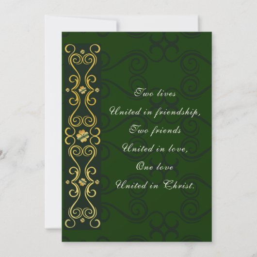 Invitation Irish Elegant Gold Artwork sur Green Christian (Dos)
