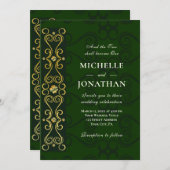 Invitation Irish Elegant Gold Artwork sur Green Christian (Devant / Derrière)
