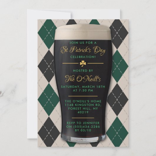 Invitation Irish Guinness Pint St. Patrick's Day Party (Devant)