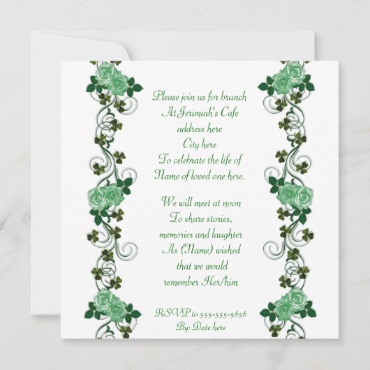 Invitation Irish Harp "Celebration of Life" (Dos)