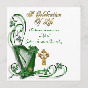 Invitation Irish Harp "Celebration of Life"