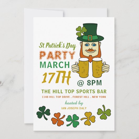 Invitation Irish Leprechaun, St Patrick's Day Party (Devant)