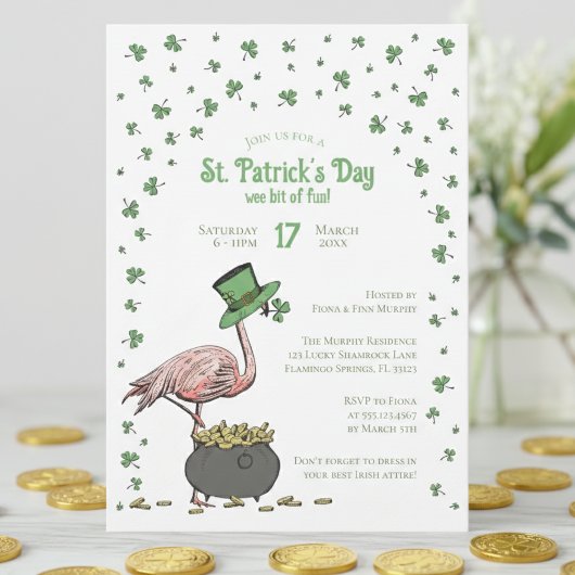 Invitation Irish Shamrock Flamingo St Patrick's Day Party
