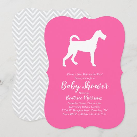 Invitation Irlandais Terrier Chien Baby shower fille rose (Devant / Derrière)