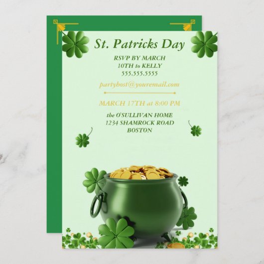 invitation irlandaise du jour st patrick avec pot  (Devant / Derrière)