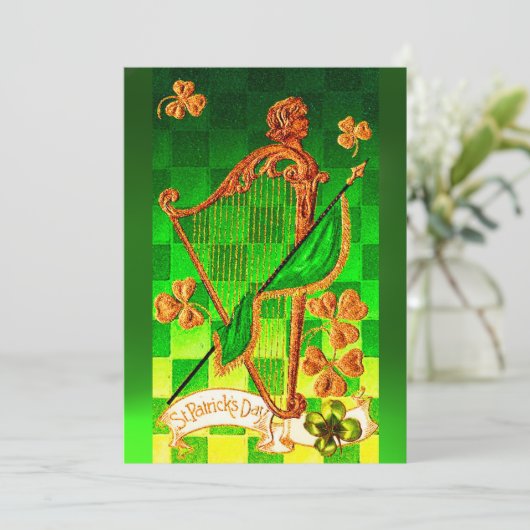 Invitation IRLANDE HARP, OR VERT SHAMROCK St Patrick's Day (Debout devant)