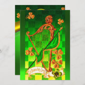 Invitation IRLANDE HARP, OR VERT SHAMROCK St Patrick's Day (Devant / Derrière)