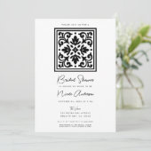 Invitation Ironlace Noir et Blanc Vintage Mariage (Debout devant)