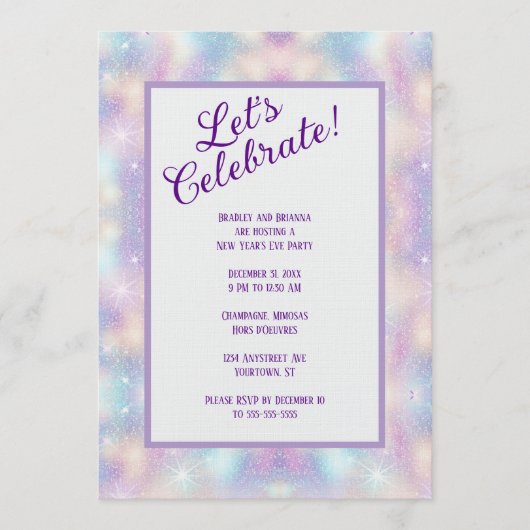 Invitation Irridescent Glitter New Year's Eve Party (Devant)