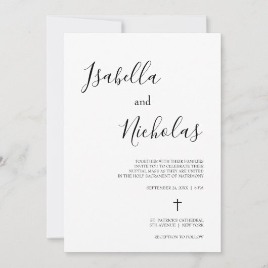 Invitation Isabella Simple moderne Script Mariage catholique (Devant)