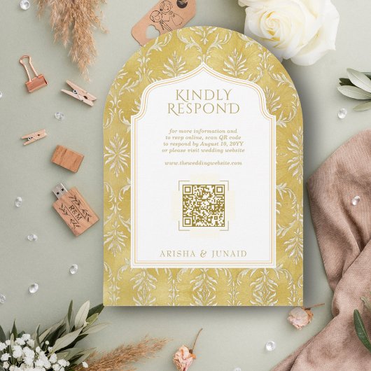 Invitation Islam Royal Golden Damask Muslim QR Arch Mariage