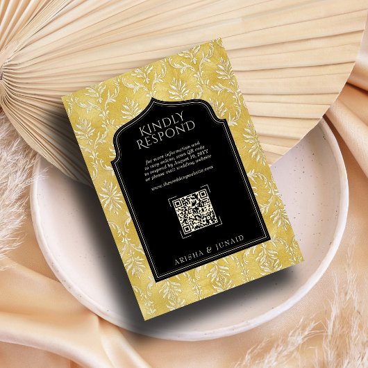 Invitation Islam & Royal Golden Damask Musulman QR Mariage