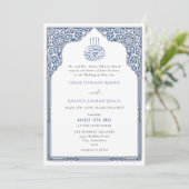 Invitation Islamic Dark Blue Arch Ornate Arabesque Wedding (Debout devant)