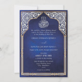Invitation Islamic Gold & Blue Arch Ornate Arabesque Wedding (Devant)