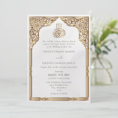 Invitation Islamic Gold Cream Arch Ornate Arabesque Wedding (Debout devant)