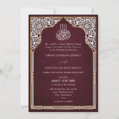 Invitation Islamic Gold Red Arch Ornate Arabesque Wedding (Devant)