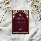 Invitation Islamic Gold Red Arch Ornate Arabesque Wedding