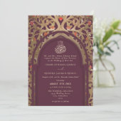 Invitation Islamic Red Maroon Mihrab Arabesque Wedding (Debout devant)