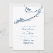 Invitation Islamorada FL Map Élégant Mariage bleu marine (Devant)