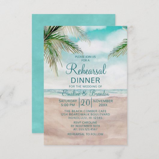 Invitation Island Breeze Sandy Beach Dîner de répétition de m (Devant / Derrière)