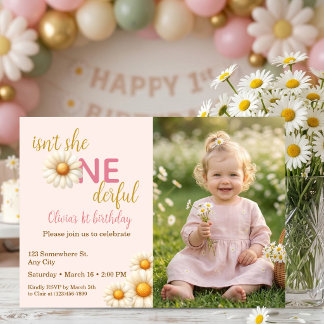 Invitation Isn't She One-derful 1st Birthday Daisy Photo