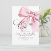 Invitation Isn't she Onederful Pink Bow 1st Birthday Party (Debout devant)