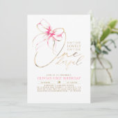 Invitation Isn't She Onederful Pink Bow Elegant 1st Birthday (Debout devant)
