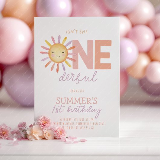 Invitation Isn't She Onederful Sun Girl 1st Birthday