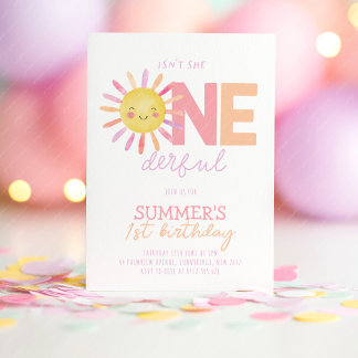 Invitation Isn't She Onederful Sun Girl Bright 1st Birthday